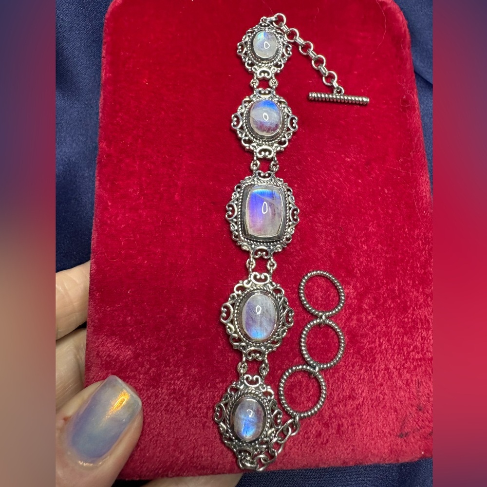 Bracelet Solid 925 Sterling Silver Moonstone Togg… - image 1